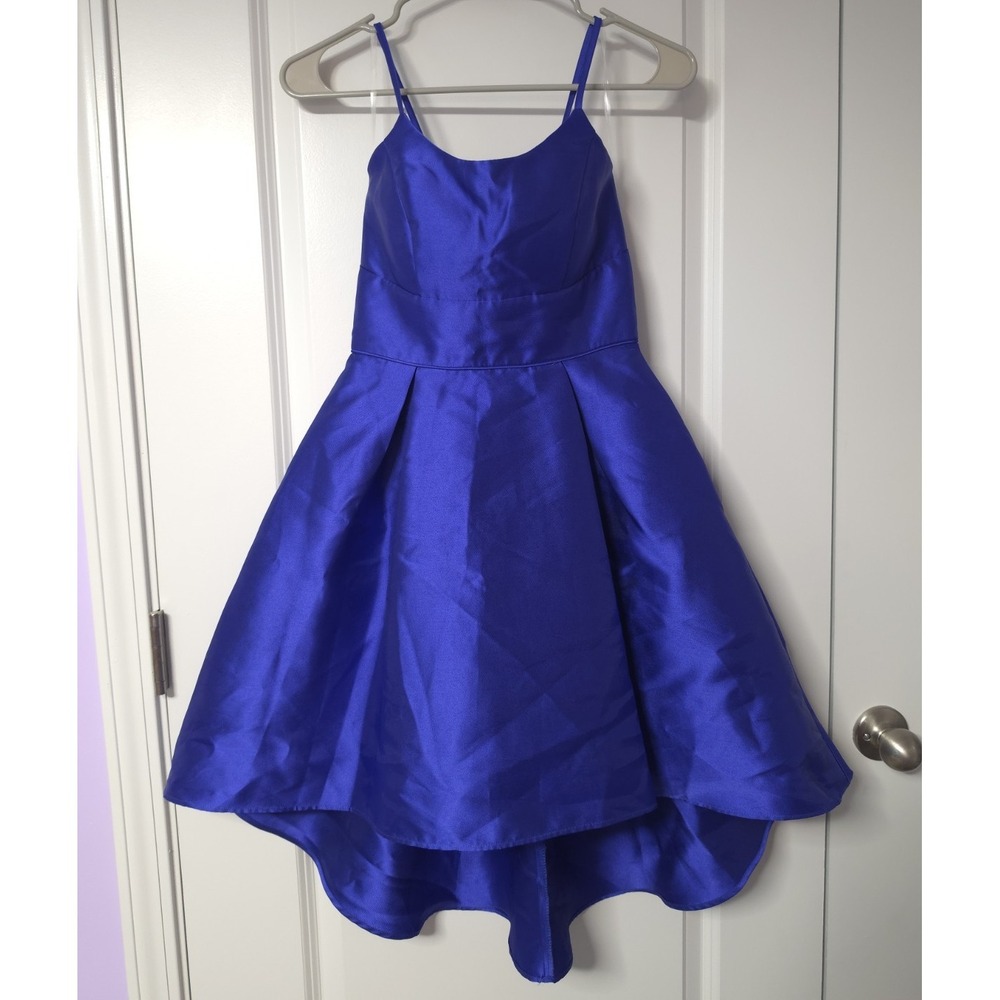 Pear Culture Blue Satin Fit & Flare Hi-Low Sweetheart Lace-Up Dress Size 1/2